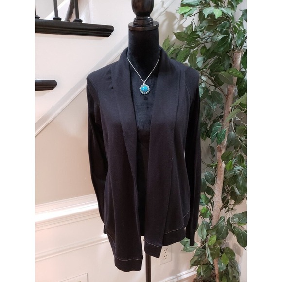 Cabi Women's Black Solid Cotton Long Sleeve Open Front Cardigan Sweater Medium - Picture 1 of 11